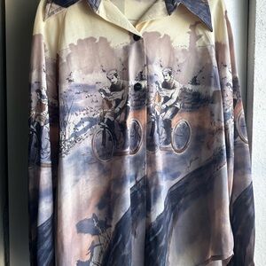 Vintage Scenic Print Button Down Shirt